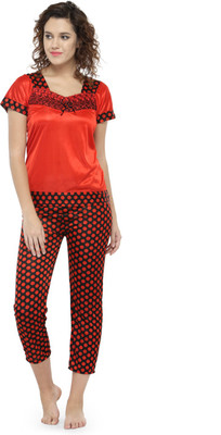 N-gal Women Printed Red Top & Pyjama Set