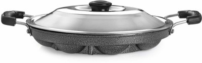 Sahas CrossPan Non-Stick 12 Cavity Grill Appam Patra/Paniyarakkal with Stainless Steel Lid Paniarakkal with Lid 1.1 L capacity 23.5 cm diameter(Aluminium, Non-stick)
