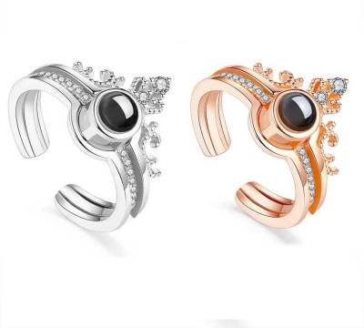 Crazy Fashion Combo of Silver & Rose Gold Crown adjustable ring for Girls/Women (2 Pcs) Alloy Gold, Silver Plated Ring