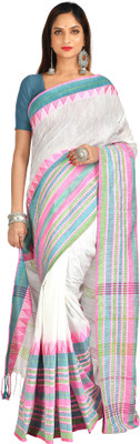 crochetin Woven Handloom Handloom Pure Cotton Saree(White)