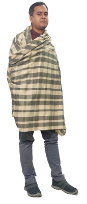 KAVIM Wool Checkered Men Shawl(White, Grey)
