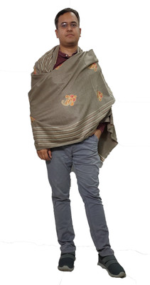 KAVIM Wool Embroidered Men Shawl(Grey)