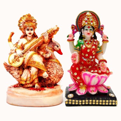 Green Value Goddess Saraswati and Laxmi idols,Goddess Murti Decorative Showpiece  -  18 cm(Polyresin, Multicolor)