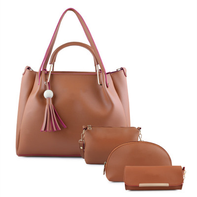 Trendoo Brown Hand-held Bag Women's Handbag With Sling Bag, Pouch & Wristlet (Set of 4) (Brown Stylish)(Pack of 4)