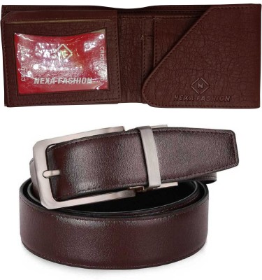 NEXA FASHION Wallet & Belt Combo(Brown, Black)