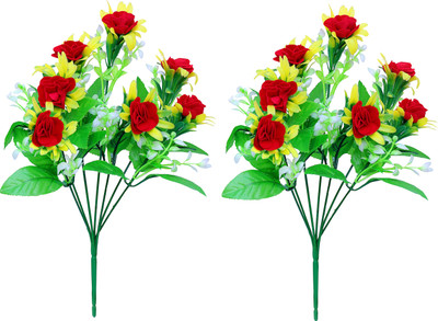 S-Biv Pack of 02 Artificial Rose Bunch For Vase Pot Red Rose Artificial Flower(14 inch, Pack of 2, Flower Bunch)