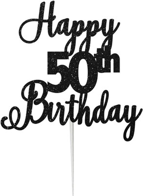 Festiko Happy 50th Birthday Cake Topper(Black Pack of 1)