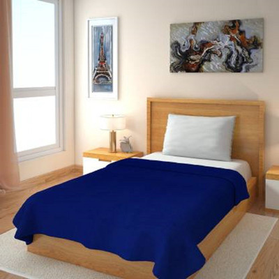Unique Style Solid Single Fleece Blanket for  AC Room(Polyester, Blue)