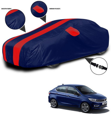 SEBONGO Car Cover For Tata Tigor (With Mirror Pockets)(Red, Blue)
