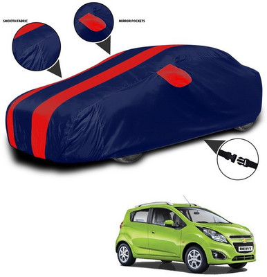 ANTHUB Car Cover For Chevrolet Beat (With Mirror Pockets)(Red, Blue)