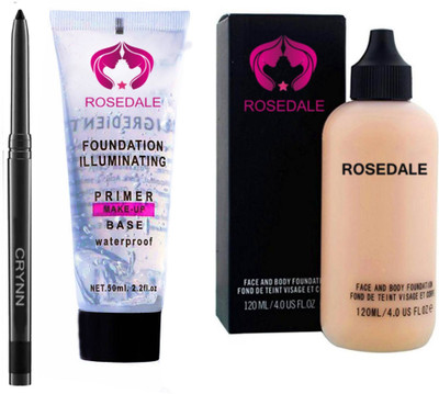 Crynn Smudge Proof HDA64 Makeup Beauty Kajal & Illuminating Foundation Face Primer & Valentines Edition Face & Body Foundation(3 Items in the set)