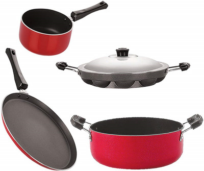 NIRLON FT10_SP(M)_AP12_CS24 Non-Stick Coated Cookware Set(PTFE (Non-stick), Aluminium, 4 - Piece)
