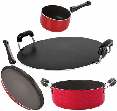 NIRLON FT10_SP(M)_RT_CS24 Non-Stick Coated Cookware Set(PTFE (Non-stick), Aluminium, 5 - Piece)