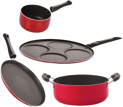 NIRLON FT10_SP(M)_UP4_CS24 Non-Stick Coated Cookware Set(PTFE (Non-stick), Aluminium, 4 - Piece)