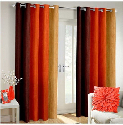 Styletex 213 cm (7 ft) Door Polyester Semi Transparent Curtain (Pack Of 2)(Orange, Solid)