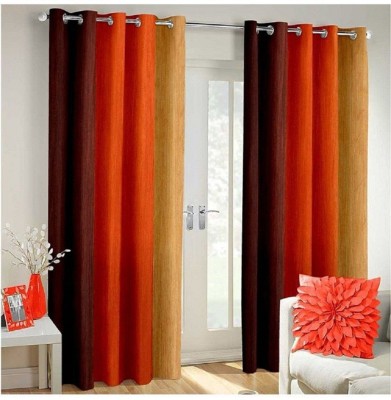 Styletex 274 cm (9 ft) Polyester Semi Transparent Long Door Curtain (Pack Of 2)(Solid, Orange)