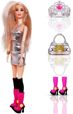 Aseenaa Beautiful Doll Toy Set with Movable Joints and Other Ornaments for Girls | Charm Girl Silver(Silver)