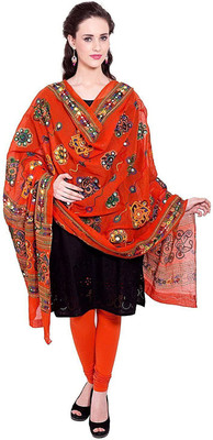 BLACK MACY Cotton Blend Embroidered Women Dupatta