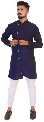 seawind Men Solid Asymmetric Kurta(Blue)