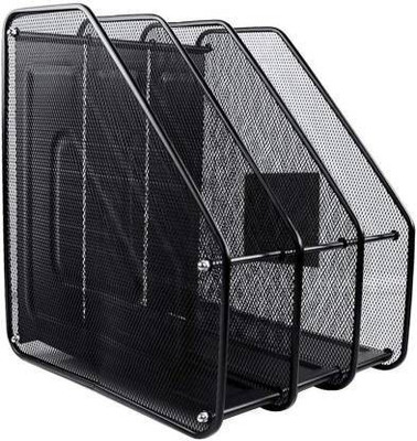 AKKI 3 Compartments Metal File Holder(Black)