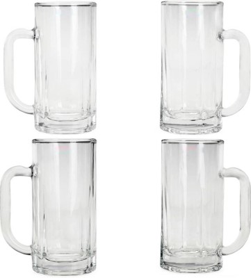 AFAST (Pack of 4) Stylish & Designer Transparent Beer Mug With Handle For Bar, Juice, Shake, Home -A64 Glass Set Beer Mug(250 ml, Glass, Clear)