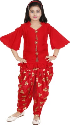 ANG FASHION Girls Party(Festive) Top Pyjama(Red)