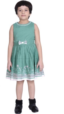 SHOPPERTREE Girls Midi/Knee Length Casual Dress(Green, Sleeveless)