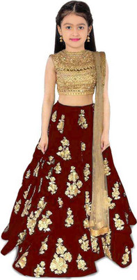 Drimexin Fab Girls Lehenga Choli Ethnic Wear Embroidered Lehenga, Choli and Dupatta Set(Maroon, Pack of 1)