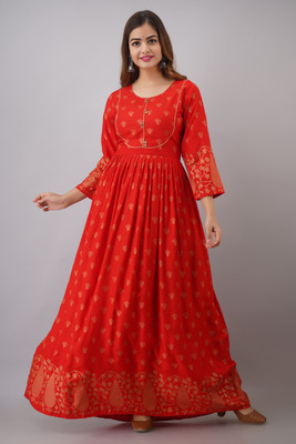 Surhi Women Printed Flared Kurta(Red)