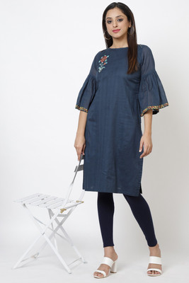 BIBA Women Solid Straight Kurta(Blue)