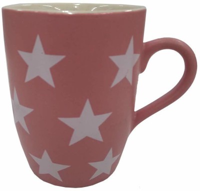 Incrizma Stonewares for Coffee, Tea, Cocoa (2, Pink -White Star Printing) Ceramic Coffee Mug(350 ml, Pack of 2)