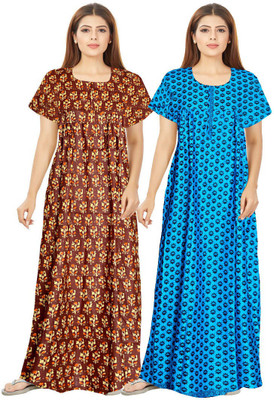 SILVER ORGANISATION Women Nighty(Brown, Blue)