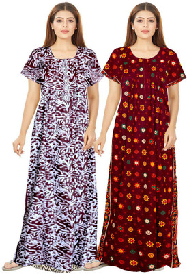 Khushi Print Women Maternity/Nursing Nighty(Purple, Maroon)