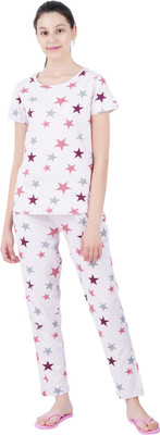 Sevnix Girls Printed White Night Suit Set