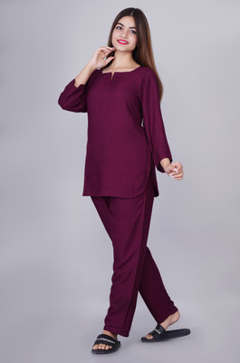 Bachuu Women Solid Purple Night Suit Set