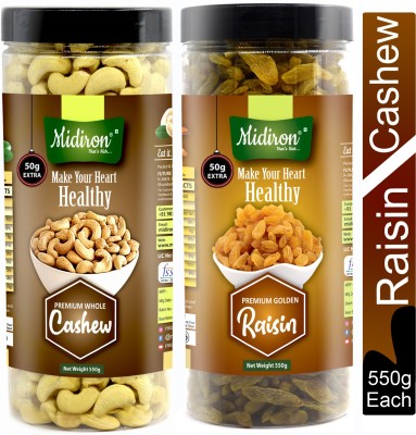 Midiron Natural and Premium Quality Whole Cashew Nuts & Raisin Combo Pack of (550g Each) Cashews, Raisins(2 x 550 g)