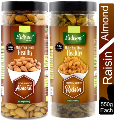 Midiron Natural and Premium Quality Whole California Row Almond & Raisin Combo Pack of (550g Each) Almonds, Raisins(2 x 550 g)