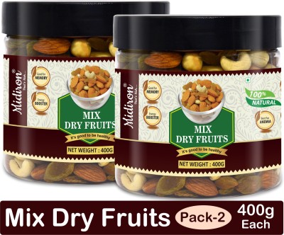 Midiron Premium Quality Mix Dry fruits Raw Almonds, Cashew & Raisins (Pack of 2, 400g Each) Almonds, Cashews, Raisins(2 x 400 g)