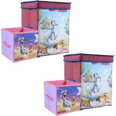 PrettyKrafts Tom and Jerry Fabric Toys Organizer Storage Box for Kids, Big and Small, Purple -Set of 4 Storage Box(Multicolor)