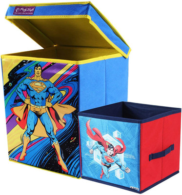 PrettyKrafts Superman Toys Organizer (Set of 2 Pieces - Big & Small), Storage Box for Kids Storage Box(Multicolor)