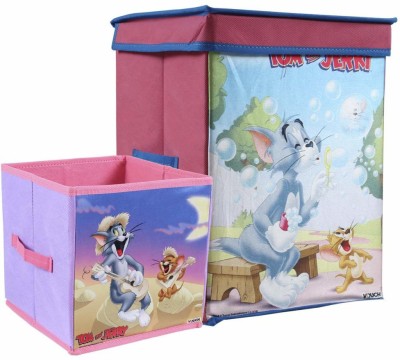 PrettyKrafts Tom and Jerry Kid's Fabric Toys Organizer (Purple, Big and Small) Set of 2 Pieces Storage Box(Multicolor)
