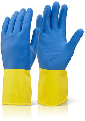SS & WW BLUE YELLOW NATURAL RUBBER HAND GLOVES PACK OF 1 PAIR Rubber  Safety Gloves(Pack of 2)