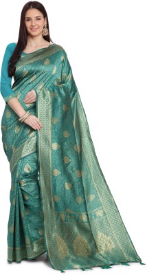 step mount Printed Banarasi Jacquard Saree(Green)