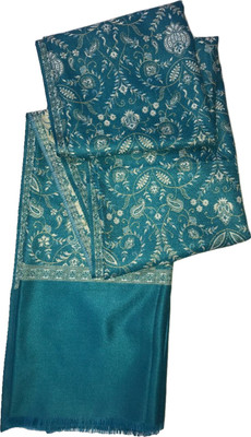 PASHTUSHS Polyester Wool Blend Printed Women Shawl(Blue)