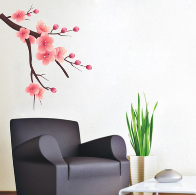 EJAart 60 cm Branch With Flowers Self Adhesive Sticker(Pack of 1)
