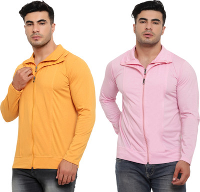 Jaskart Solid Men Polo Neck Pink, Yellow T-Shirt