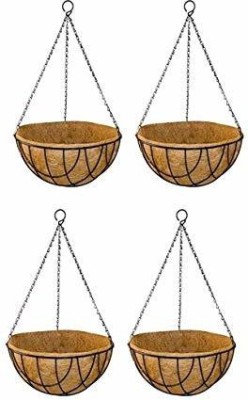 Coirgarden Coir Hanging Round Basket 10 INCH 4 Pieces - Coco Gardening POTS with Stand - Flower POTS Hanger Garden Decoration Indoor Outdoor Water Hanging Baskets Plant Container Set(Pack of 4, Metal)