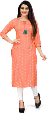Rajnandini Women Printed Straight Kurta(Orange)