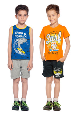 

Maniac Boys Casual T-shirt Shorts(Multicolor, Blue::orange