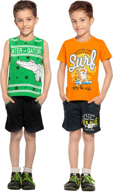 

Maniac Boys Casual T-shirt Shorts(Multicolor, Green::orange